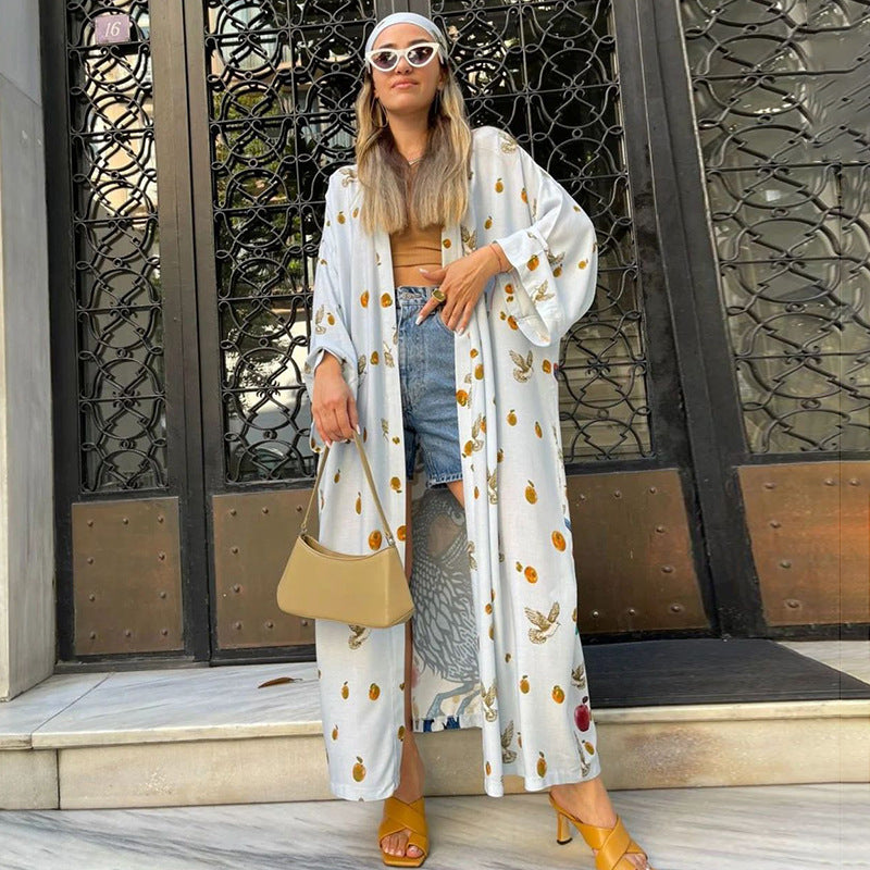 Printed Long Sun Protection Cardigan For Women'S Swimwear, Paired With Bikini Cover Up For Women'S Vacation Beach