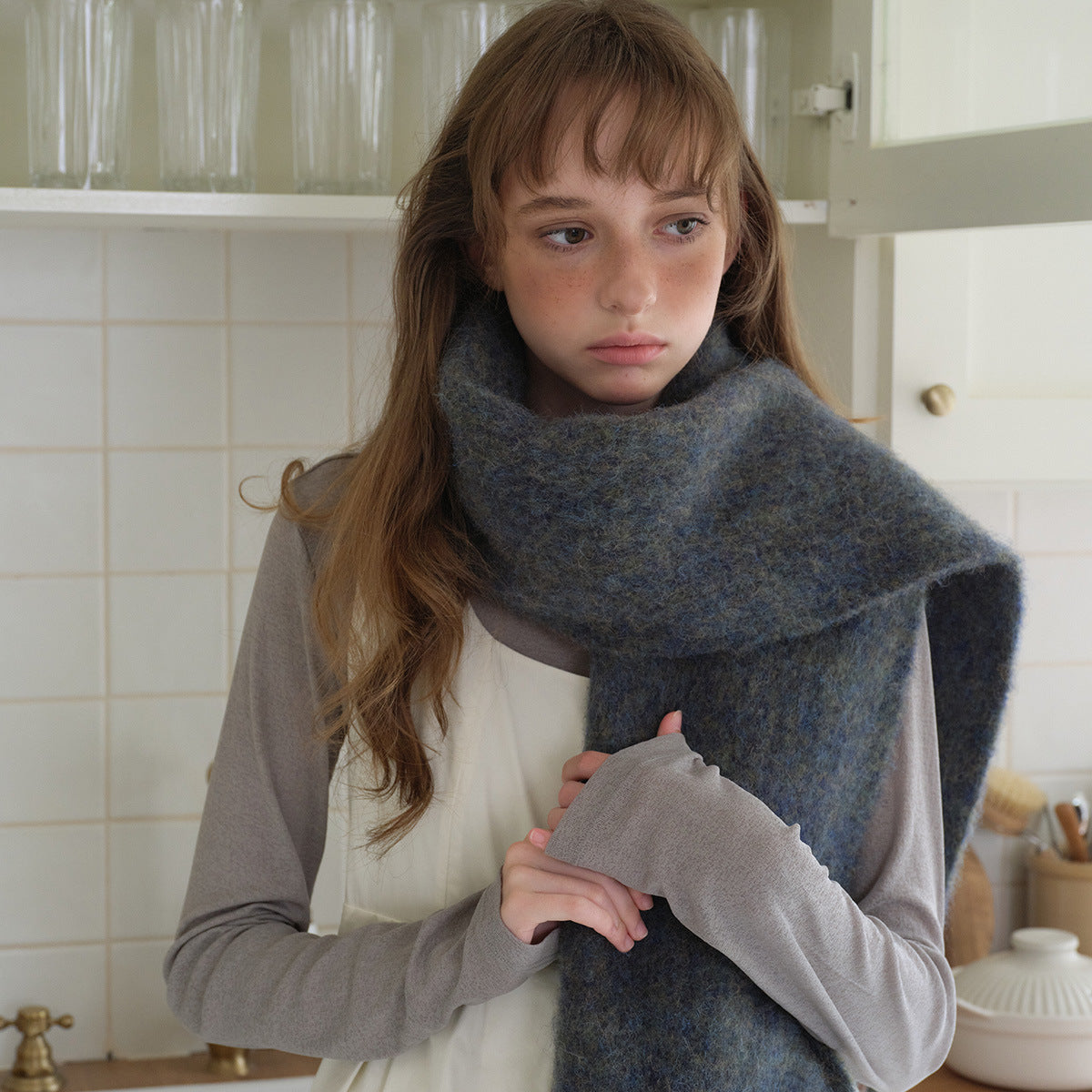Chunky Knit Wool Blend Scarf with Fringe - Soft Casual Style