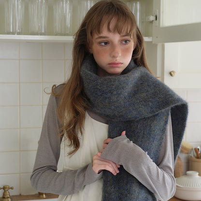 Chunky Knit Wool Blend Scarf with Fringe - Soft Casual Style