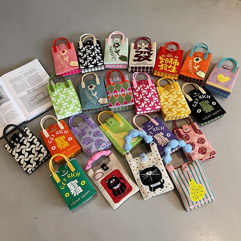 Mini Crossbody Phone Bag Cute Knitted Coin Purse Fashionable Street Style