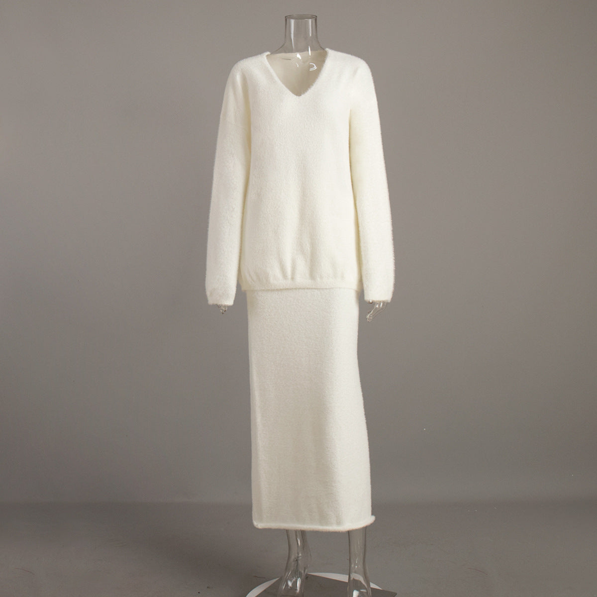 Minimalist V-Neck Knit Sweater Dress Set for Women