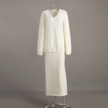 Minimalist V-Neck Knit Sweater Dress Set for Women