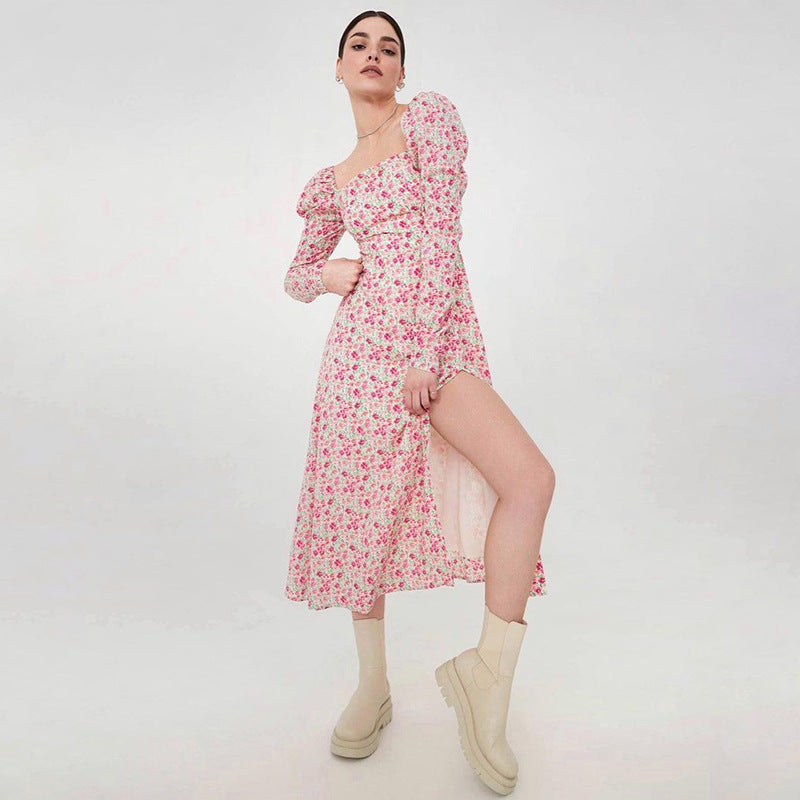 Bohemian Idyllic Little Floral Long Sleeve Split Dress Youth Sweet Little Daisy Print