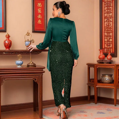 Elegant Mermaid Midi Dress With Off-Shoulder Design