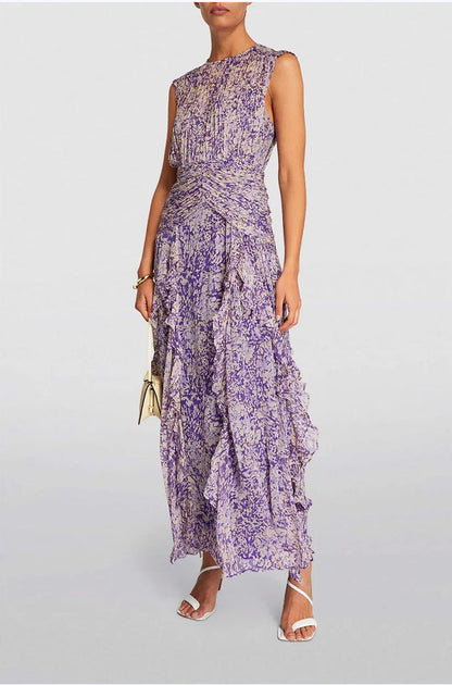Off-Shoulder Floral Chiffon Maxi Dress For Women