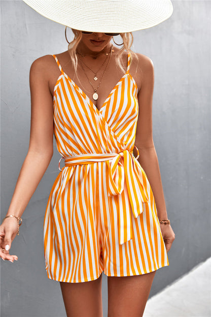 Sexy V-Neck Striped Slipper Jumpsuit Woman