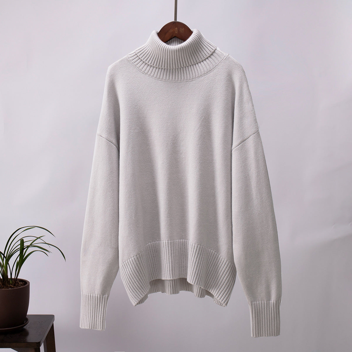 Solid Turtleneck Sweater Cozy Knit Pullover for Women