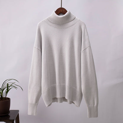 Solid Turtleneck Sweater Cozy Knit Pullover for Women