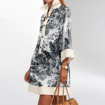 Elegant Watercolor Print A-Line Dress for Casual Wear