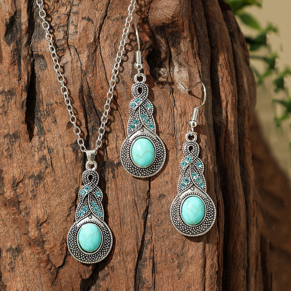 Bohemian Turquoise Long Drop Earrings Jewelry Set