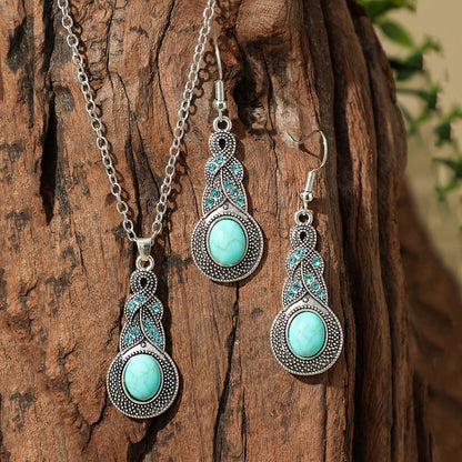 Bohemian Turquoise Long Drop Earrings Jewelry Set