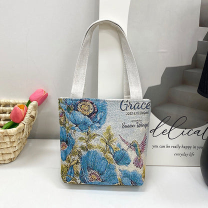 Ethnic Style Elephant Embroidered Canvas Tote Bag for Everyday Use