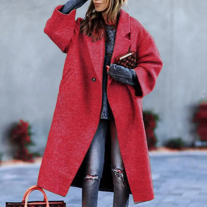Classic Long Solid Color Wool Blend Coat For Women