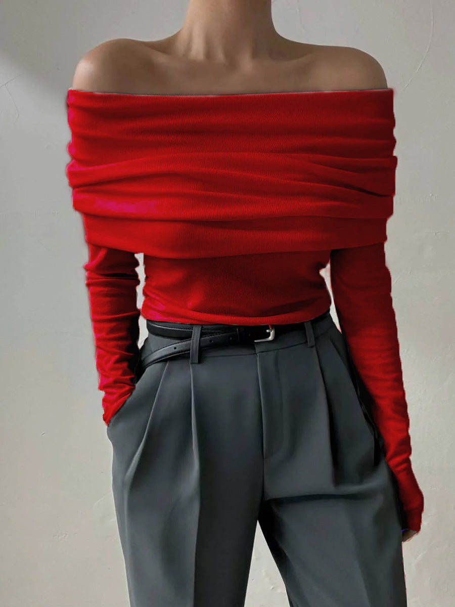 Off-The-Shoulder Knit Sweater Elegant Fitted Design