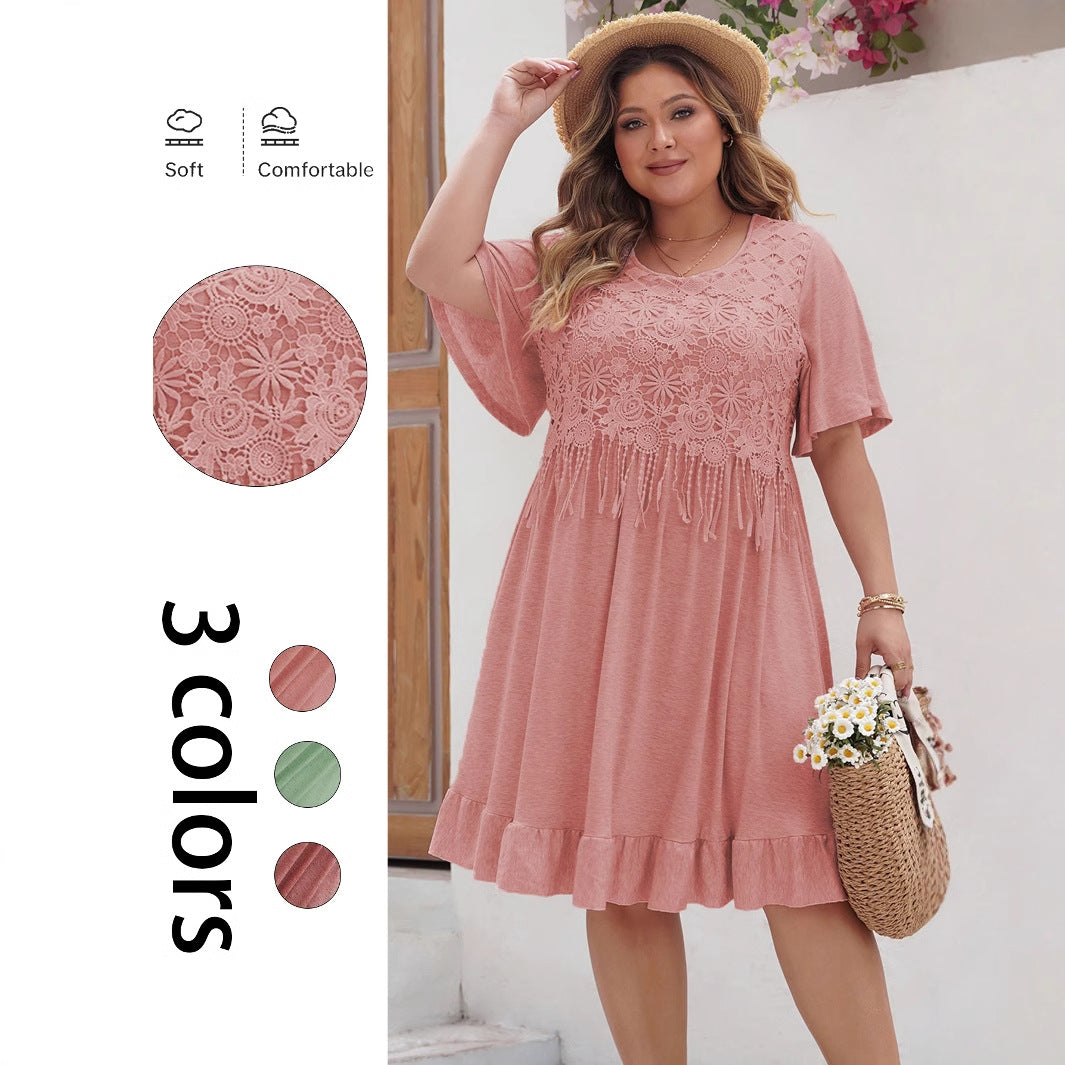 Bohemian Chic Plus Size Dress With Fringe Design
