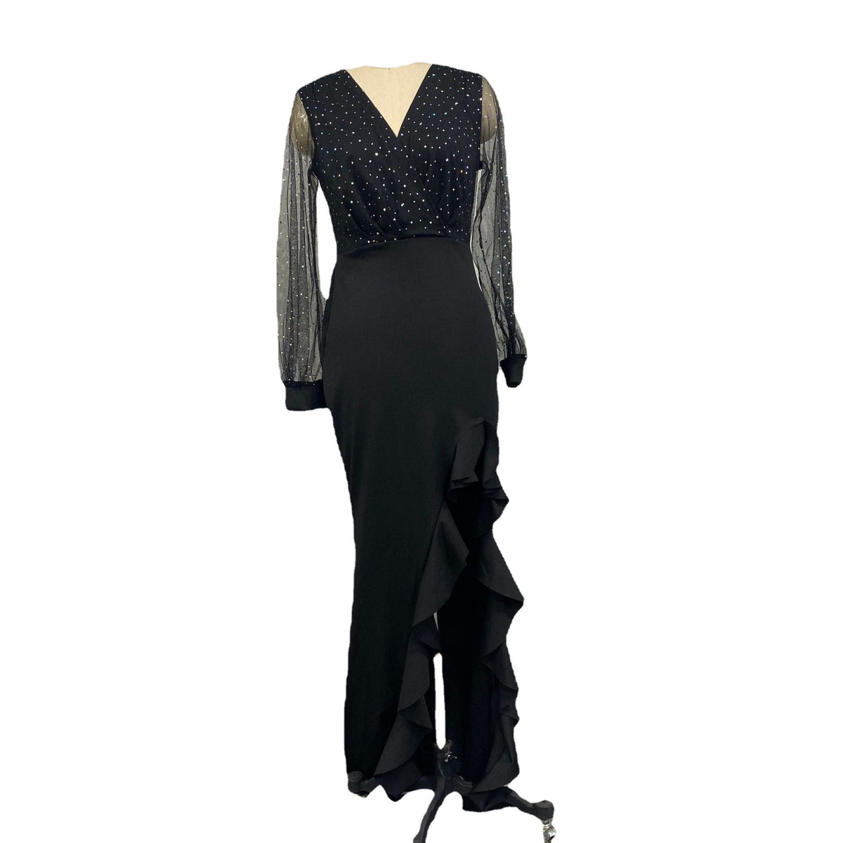 Elegant Black Sheer Sequined Maxi Dress For Casual Outfits