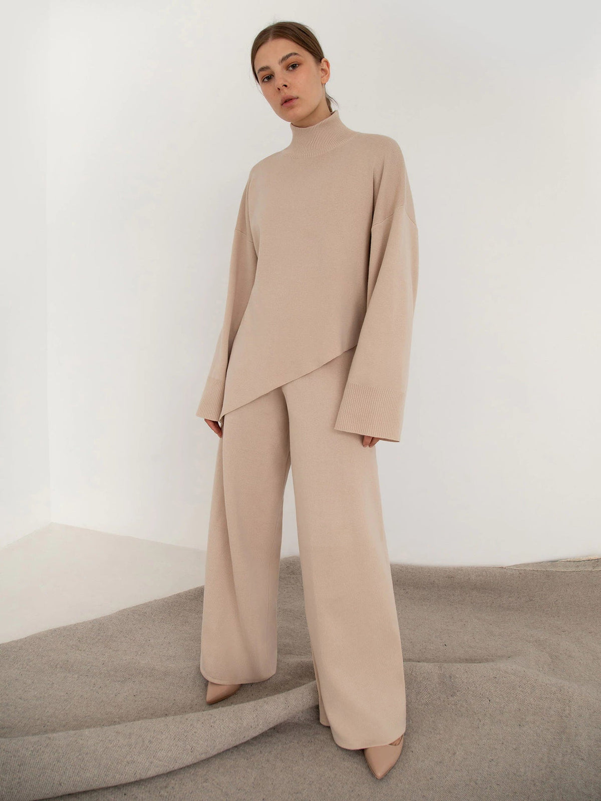 High Collar Irregular Knit Sets