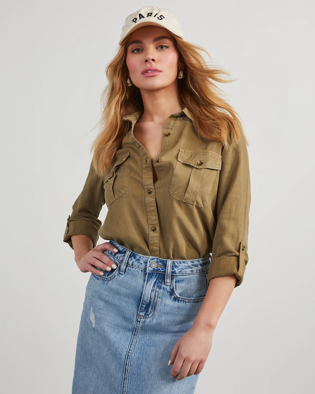 Casual Long Sleeve Denim Shirt With Polo Collar