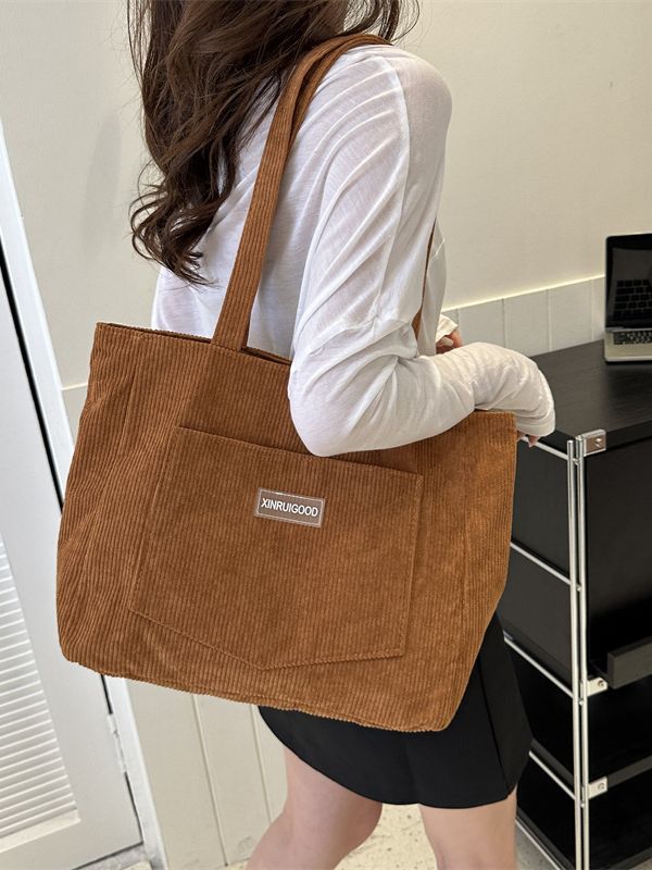 Fashionable Corduroy Shoulder Tote Bag Large Capacity Casual Handbag