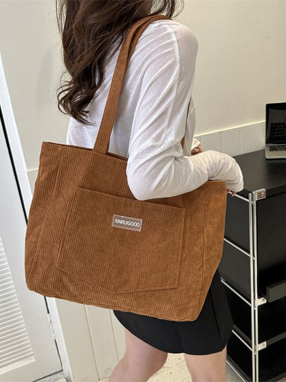 Fashionable Corduroy Shoulder Tote Bag Large Capacity Casual Handbag