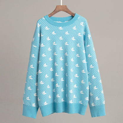 Print Contrast Color Loose Sweater