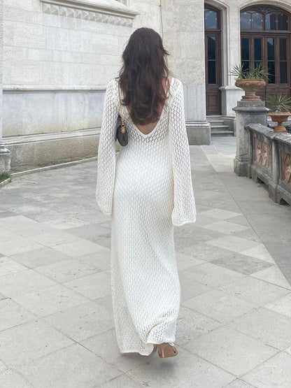 Summer New Beach Skirt Women'S Solid Color Sexy Knitted Hollow Beach Bikini Swimwear Cover Up Sun Protection Clothing