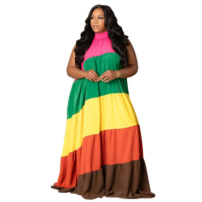 Plus Size Color Block Maxi Dress Comfortable Casual A-Line
