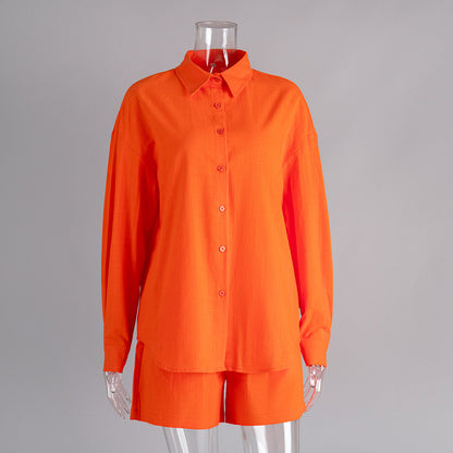 Cotton Long Sleeve Cardigan And Shorts Set Casual Chic