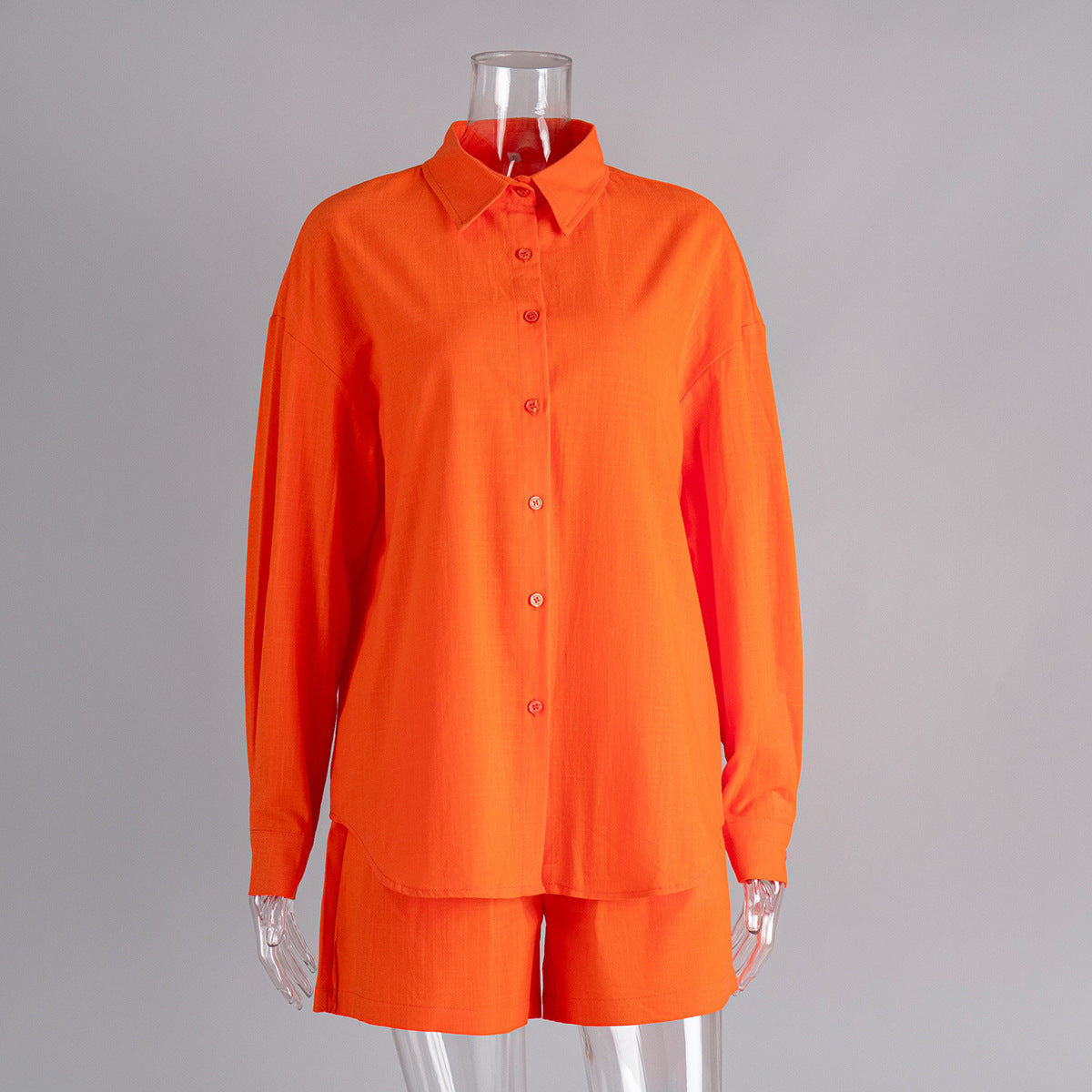 Casual Cotton Long Sleeve Cardigan and Shorts Set