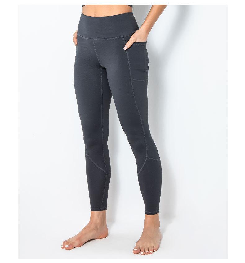 Spliced Pocket Size Double-Sided Nylon High Elastic Sports High Waist Hip Tight Yoga Pants Women.