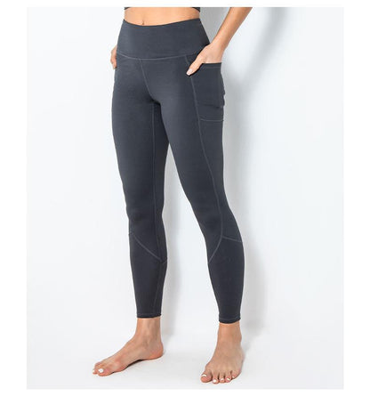 Spliced Pocket Size Double-Sided Nylon High Elastic Sports High Waist Hip Tight Yoga Pants Women.