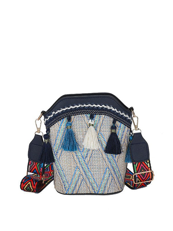 Trendy Woven Bucket Bag with Fringe for Women