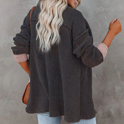Autumn Winter Street Hipster Lapel Single Row Mouth Long Sleeve Women'S Sweater Jacket