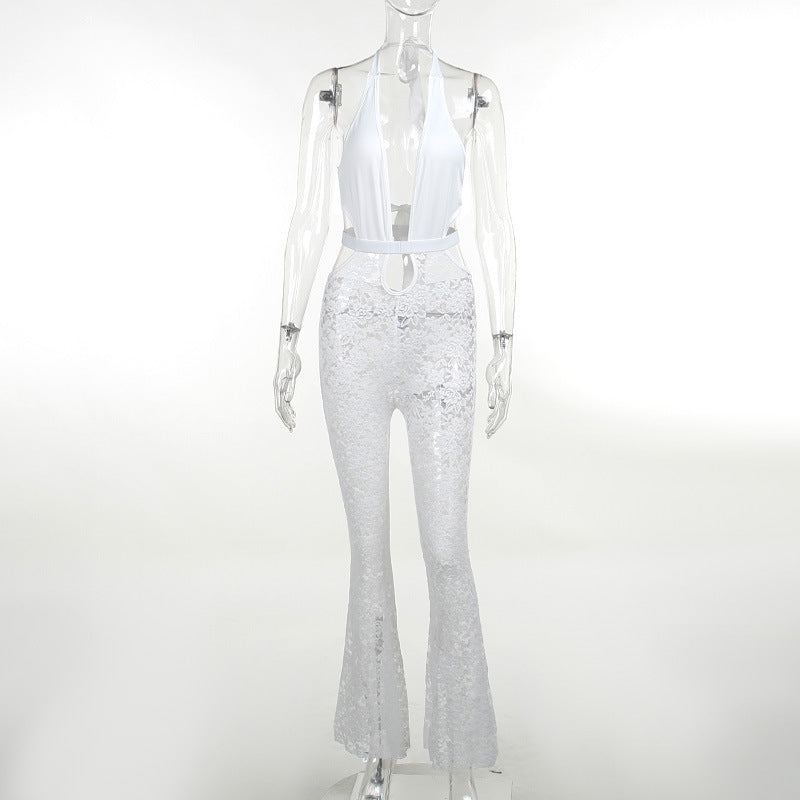 Women's Sexy Lace Jumpsuit With Deep V Neck