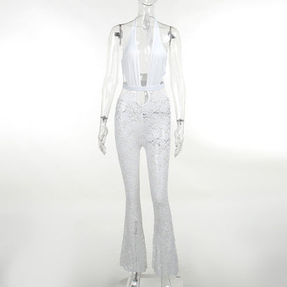 Women's Sexy Lace Jumpsuit With Deep V Neck