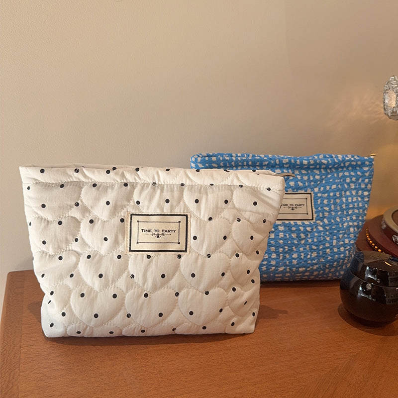 Simple Polka Dot Makeup Bag Canvas Travel Storage Pouch