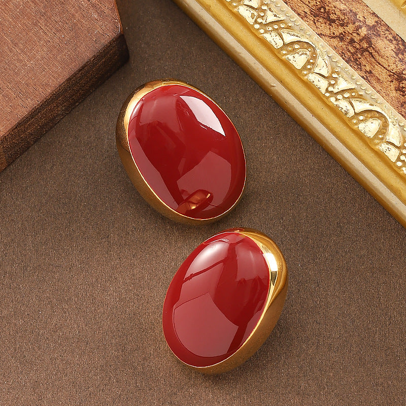 Burgundy Geometric Enamel Earrings With 925 Silver Posts