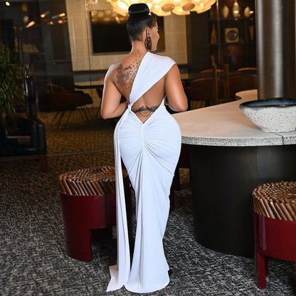 Colorful Slim Fit Drape Off-Shoulder Midi Dress