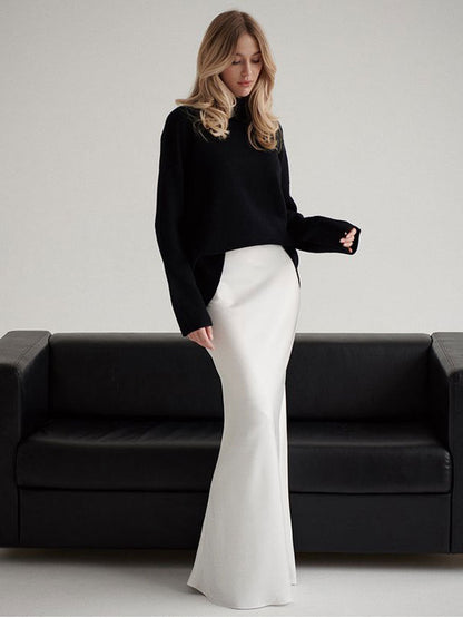 Mermaid Tail Satin Maxi Skirt Elegant Street Style