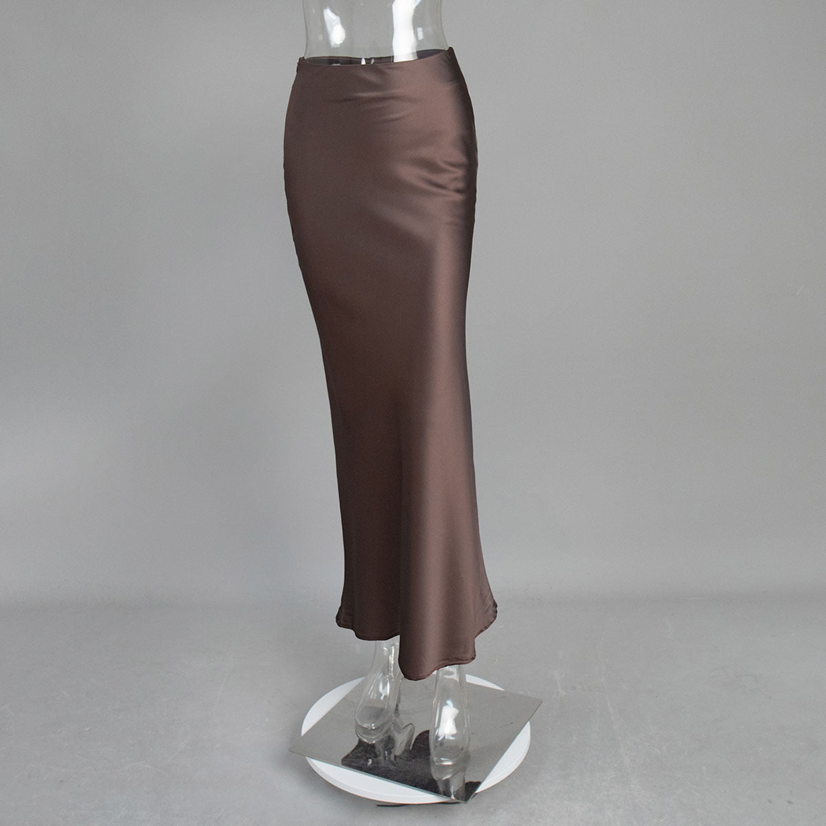 Elegant Mermaid Maxi Skirt Solid Color Satin Blend Street Style