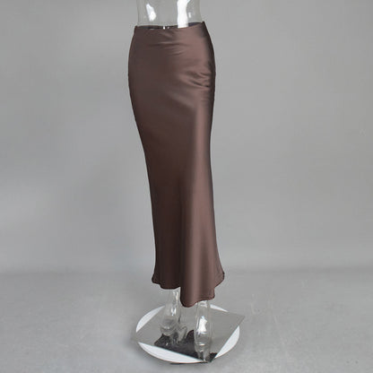 Elegant Mermaid Maxi Skirt Solid Color Satin Blend Street Style