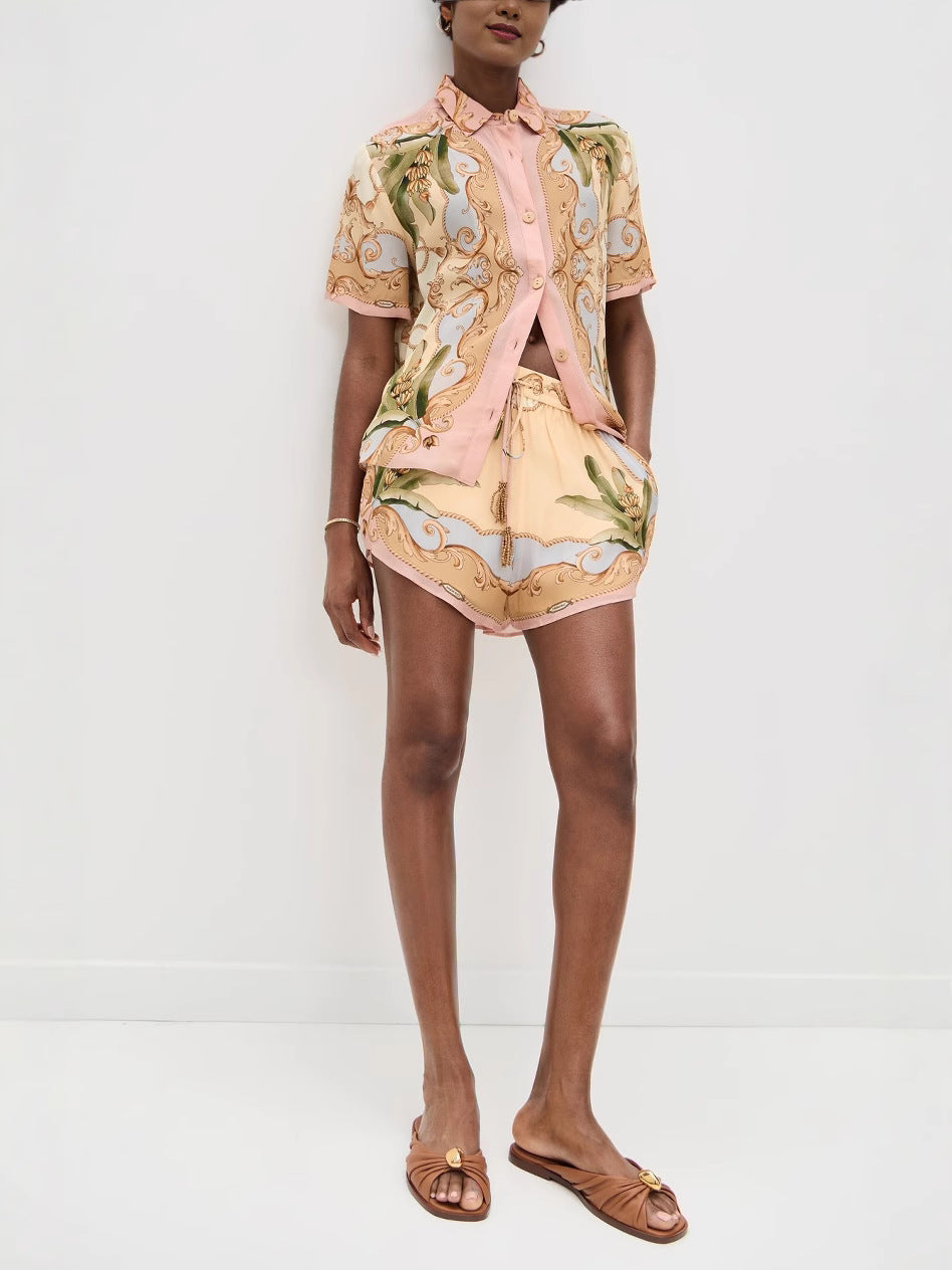 Elegant Floral Linen Short Set for Casual Wear