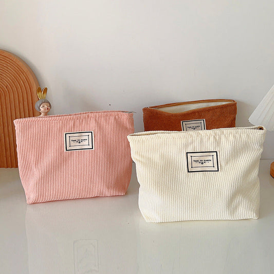 Solid Color Corduroy Makeup Bag Portable Travel Pouch
