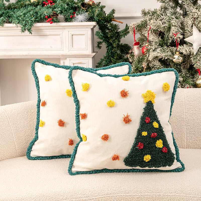 Minimalist Plush Embroidery Christmas Throw Pillow Case