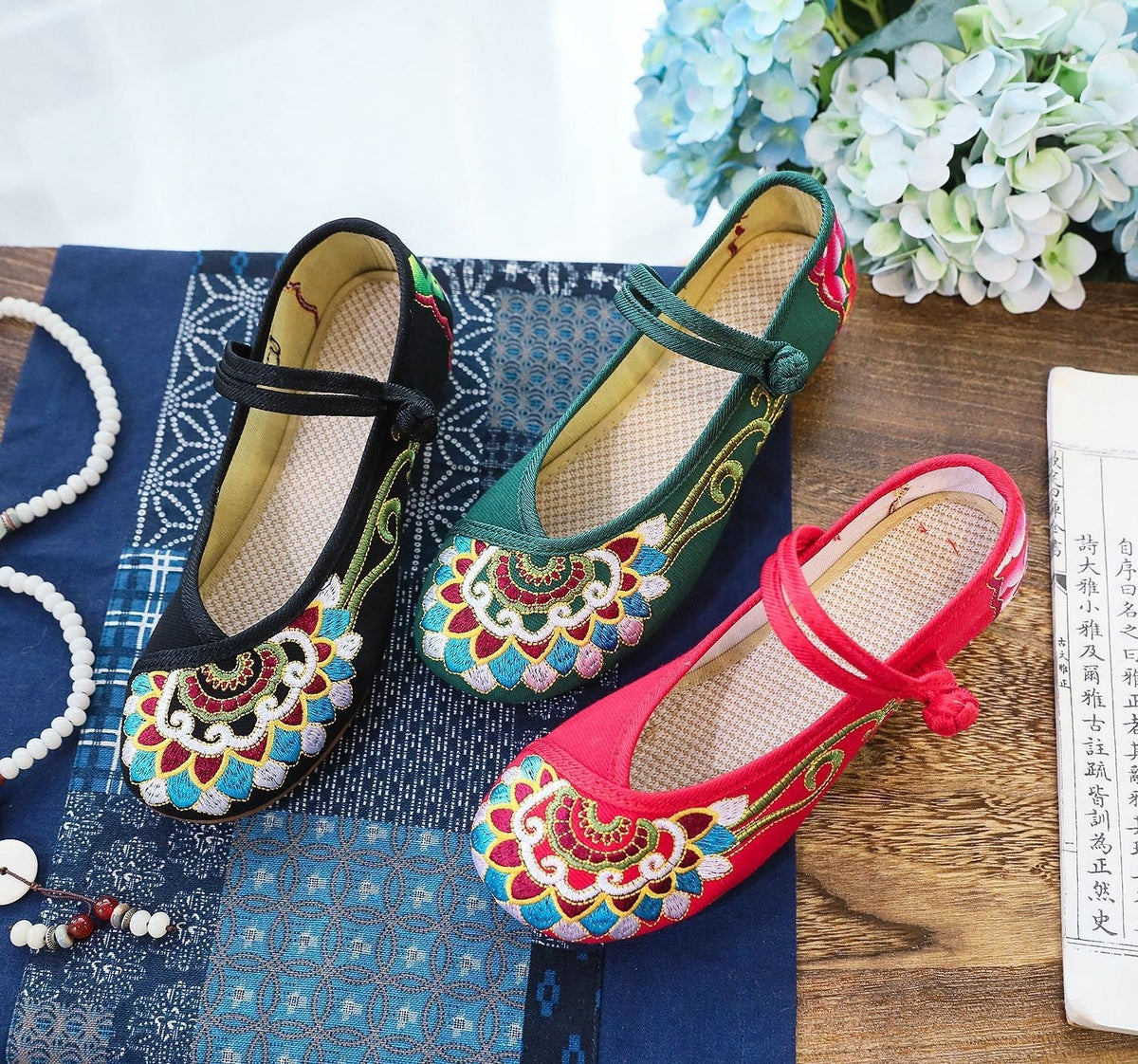 Canvas Embroidered Cloth Shoes Women'S Shoes Single Shoe One-Line Buckle Low Heel