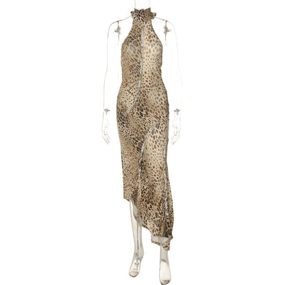 Sensual Leopard Print Backless Bodycon Dress
