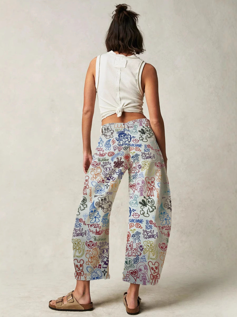 Relaxed Fit Mid-Waist Denim Pants with Pockets
