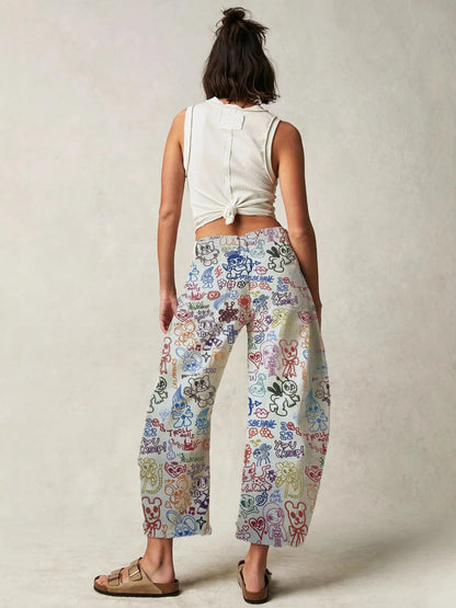 Relaxed Fit Mid-Waist Denim Pants with Pockets
