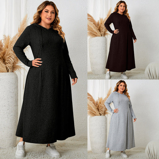 Casual Hooded Plus Size Dress Floral Print Polyester Elegant A-Line