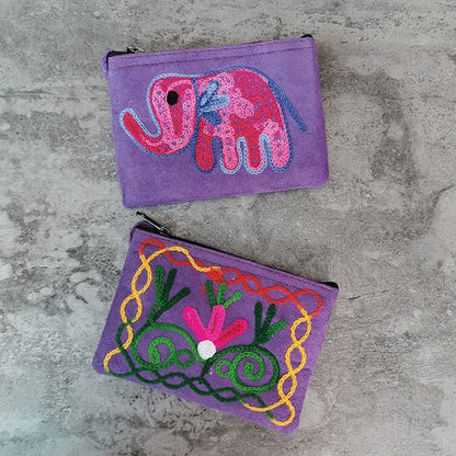 Nepali Hand-Embroidered Suede Ethnic Style Mini Coin Purse Pocket Card Bag Short Fabric Coin Bag